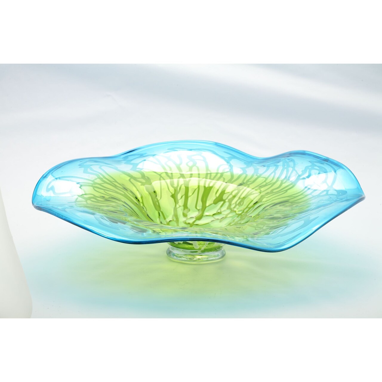 CC Home Furnishings 20" Green and Blue Hand Blown Swirled Glass Plate